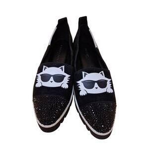 KARL LAGERFELD Womens Shoes 5.5M Carma Suede Rhinestone Embellished Sneakers